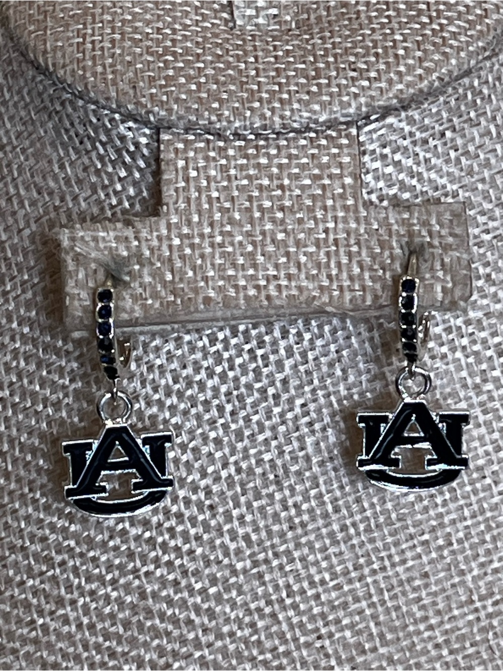 AU Tigers Silver-tone Black Auburn University Dangle Hoop Earrings